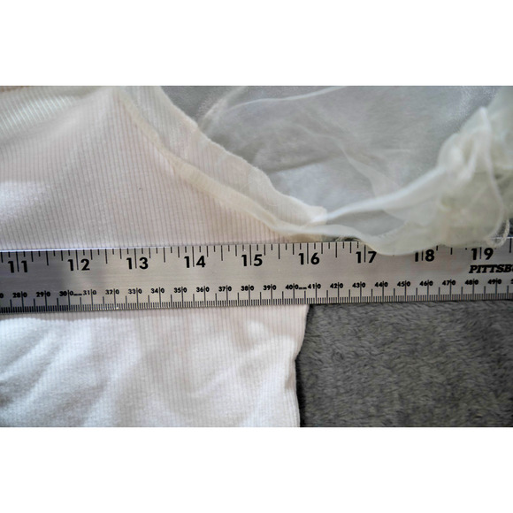 Big Water Blue Sky White Ribbed Puff Sleeve Mesh Crop Top Women’s Size Large - Picture 4 of 6